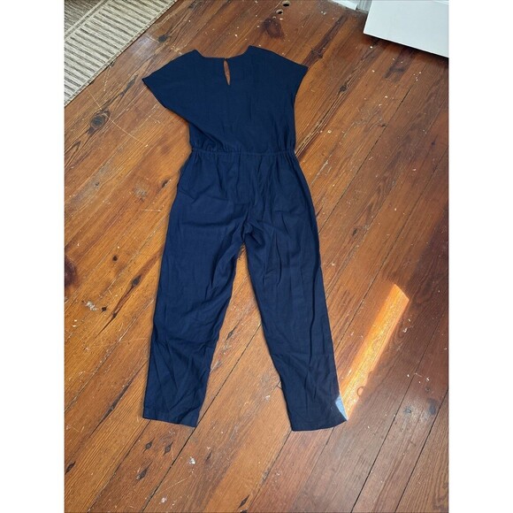 J.Crew Linen Blend V-Neck Relaxed Jumpsuit Playsuit Preppy Navy Blue size Small - Picture 6 of 6